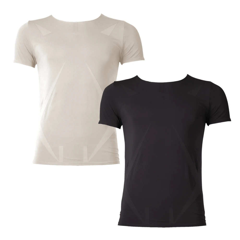 DERIT TECH(デリットテック)機能性インナーウェア クルーネック 半袖シャツ(男性用)ブラック・ライトベージュセット S