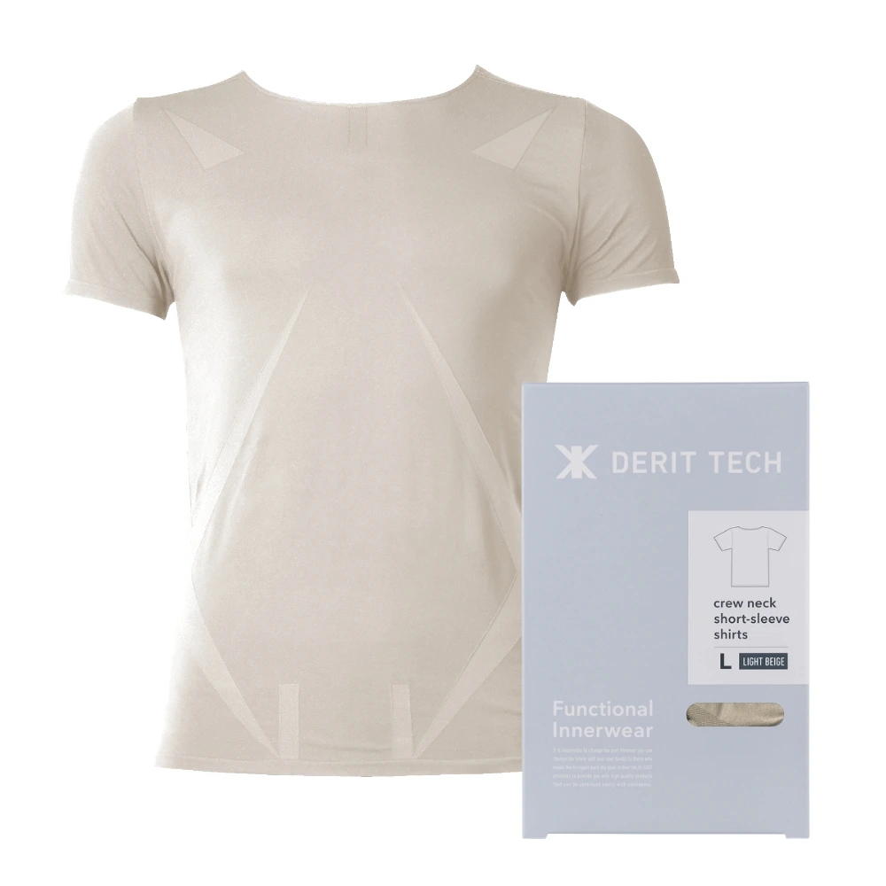 DERIT TECH（デリットテック）機能性インナーウェア クルーネック 半袖シャツ（男性用）ライトベージュ  LL